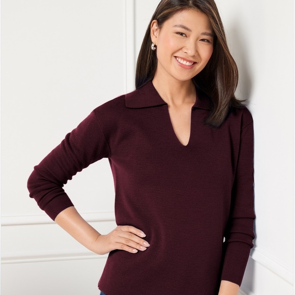 Burgundy V-Neck Talbots Sweater - Picture 1 of 5